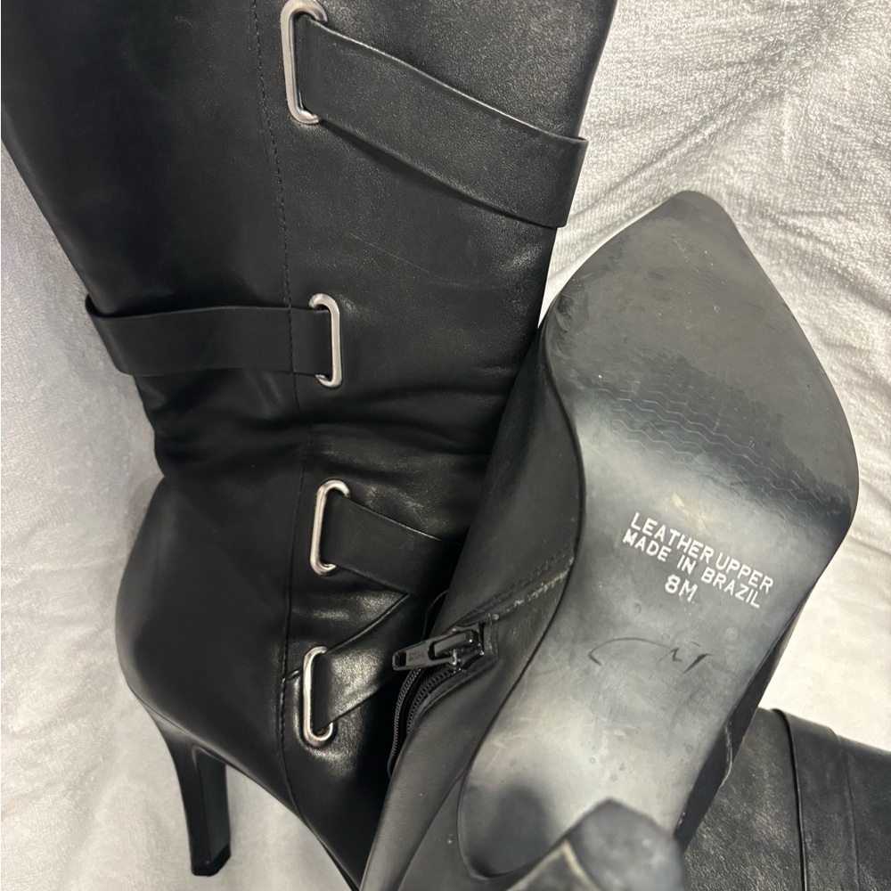 Black Pointed-Toe Mid-Calf Heeled Boots beautiful leather 3” heel. Forgot brand - Picture 3 of 4